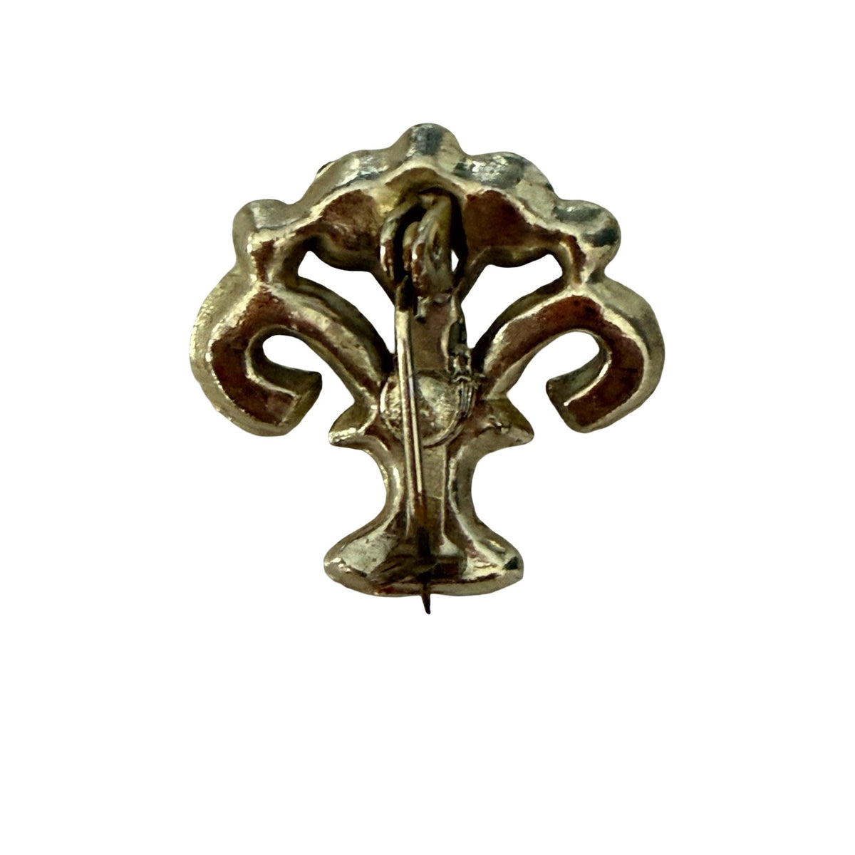 Vintage Black Enamel Rhinestone Floral Fleur de Lis Brooch Pin 1 Inch