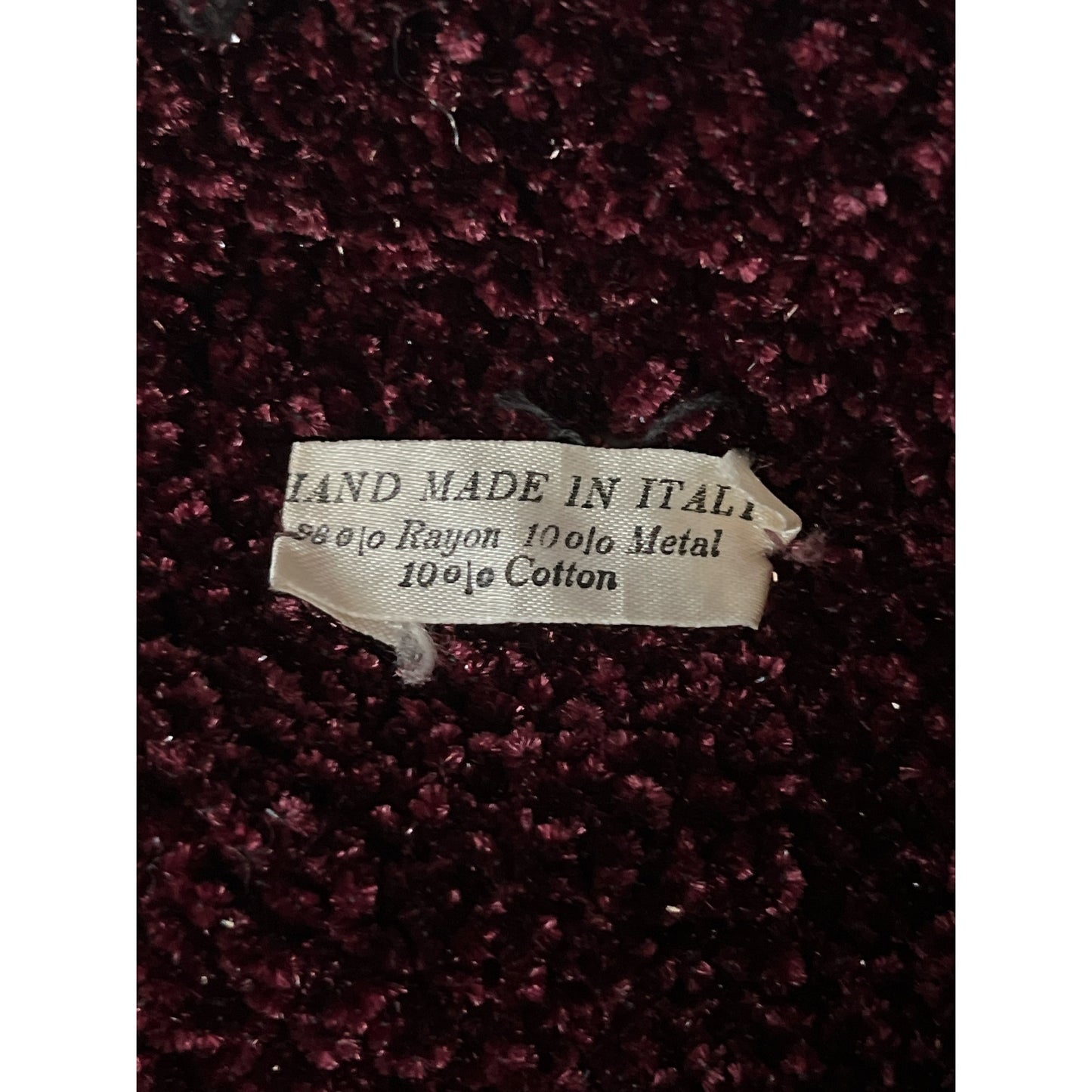 Vintage Italian Handmade Chenille Cloche Hat Burgundy Metallic Accent