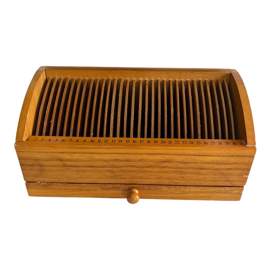 Vintage Wooden Desk Organizer with Perpetual Calendar Slots & Drawer