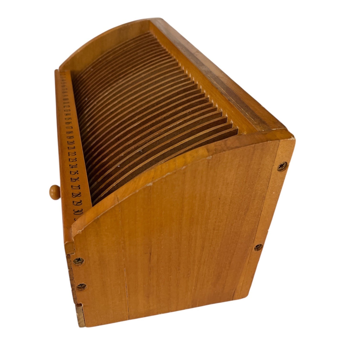 Vintage Wooden Desk Organizer with Perpetual Calendar Slots & Drawer