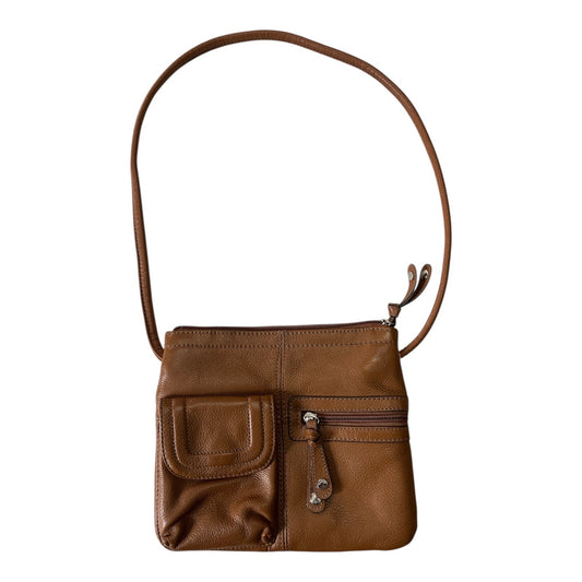Tignanello Brown Leather Shoulder Bag Multi Pocket Organizer Purse