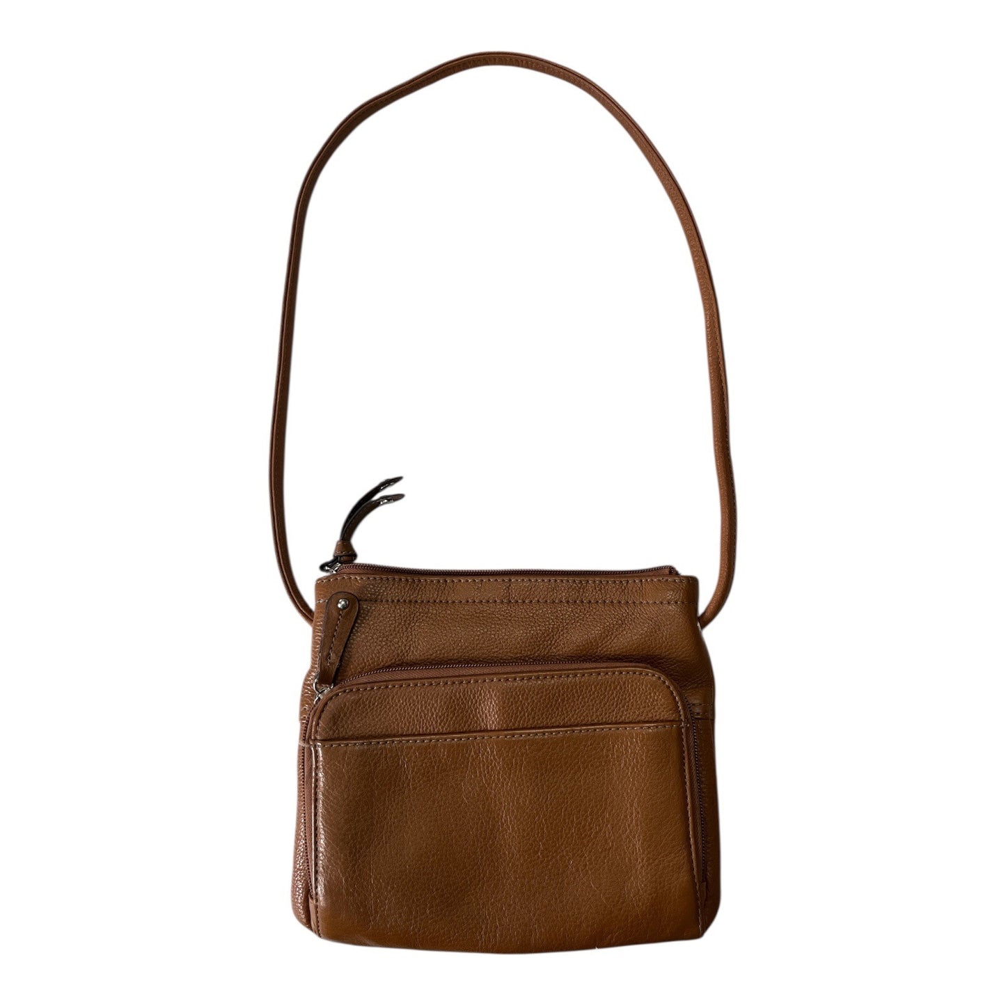 Tignanello Brown Leather Shoulder Bag Multi Pocket Organizer Purse