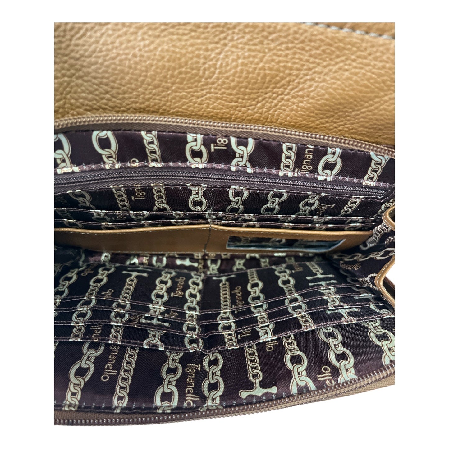 Tignanello Brown Leather Shoulder Bag Multi Pocket Organizer Purse