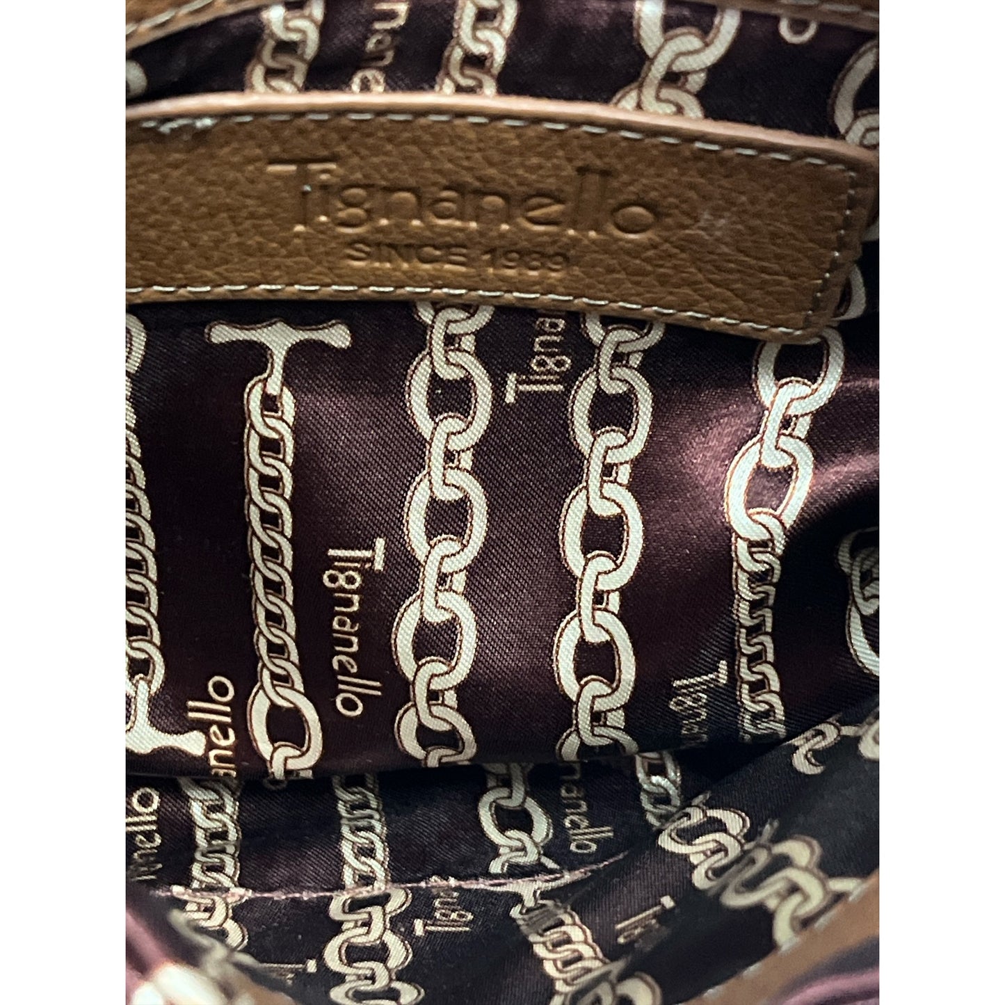 Tignanello Brown Leather Shoulder Bag Multi Pocket Organizer Purse