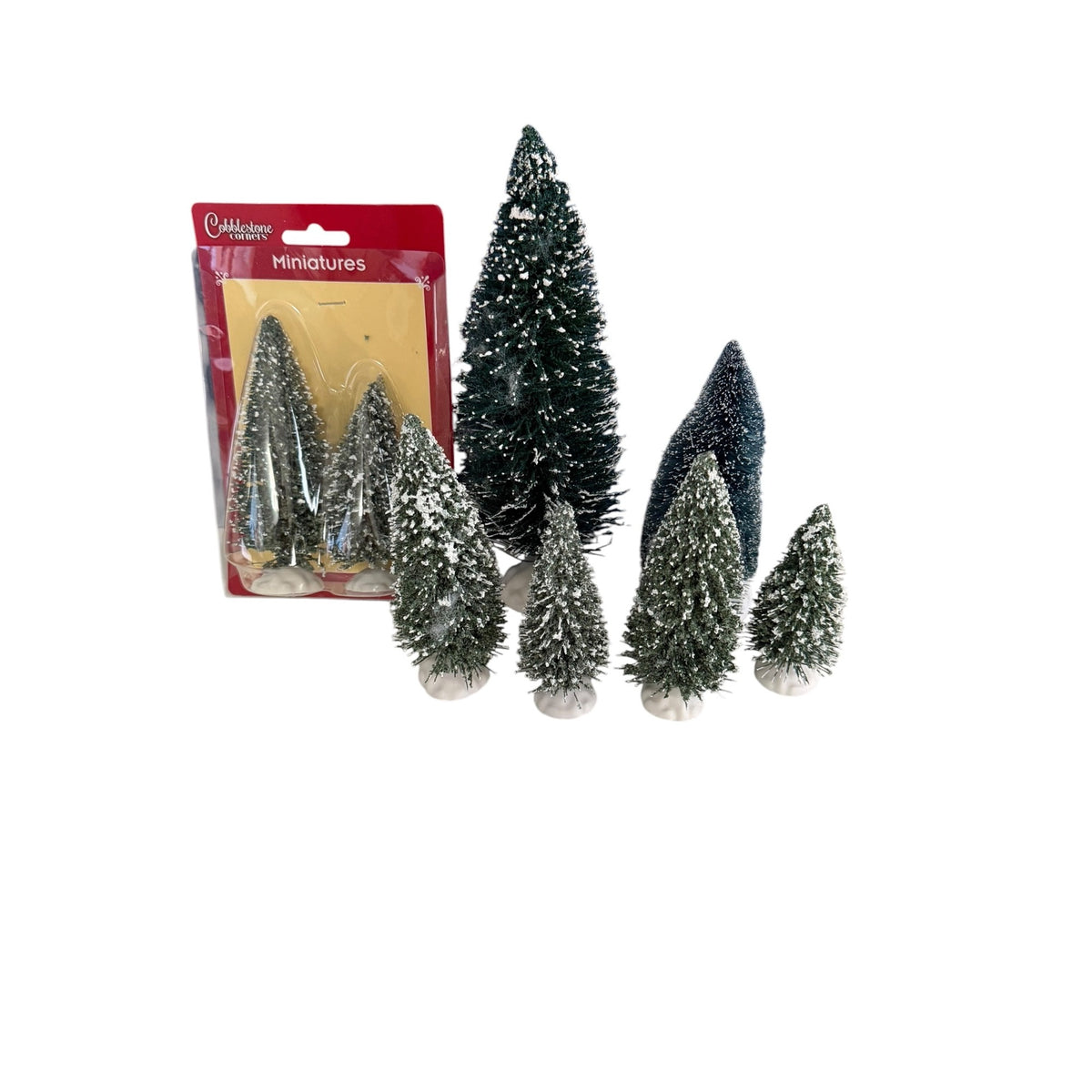 Cobblestone Corners Christmas Village Bottle Brush Tree Lot 8 Flocked 4"-9"