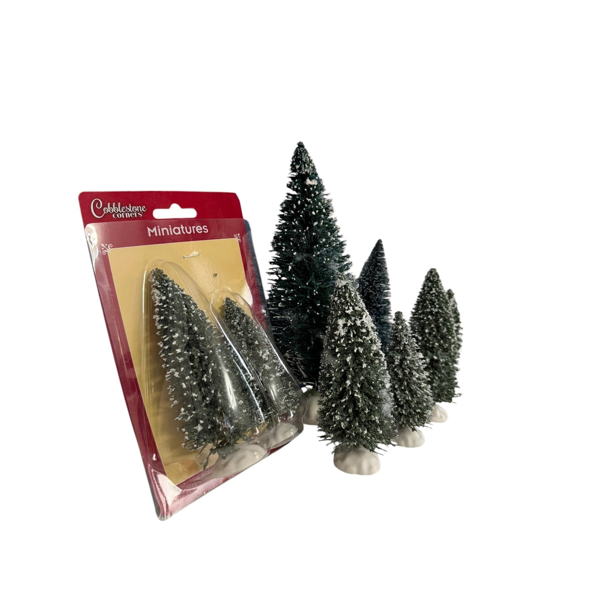 Cobblestone Corners Christmas Village Bottle Brush Tree Lot 8 Flocked 4"-9"