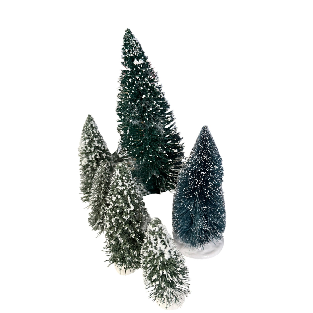 Cobblestone Corners Christmas Village Bottle Brush Tree Lot 8 Flocked 4"-9"
