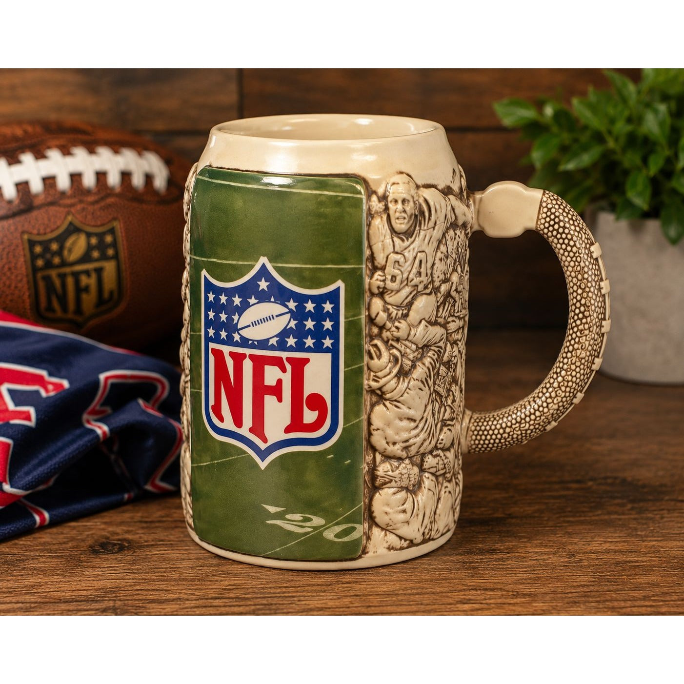 NFL Ceramic Football Mug Stein Raised Relief Players Sports Coffee Cup