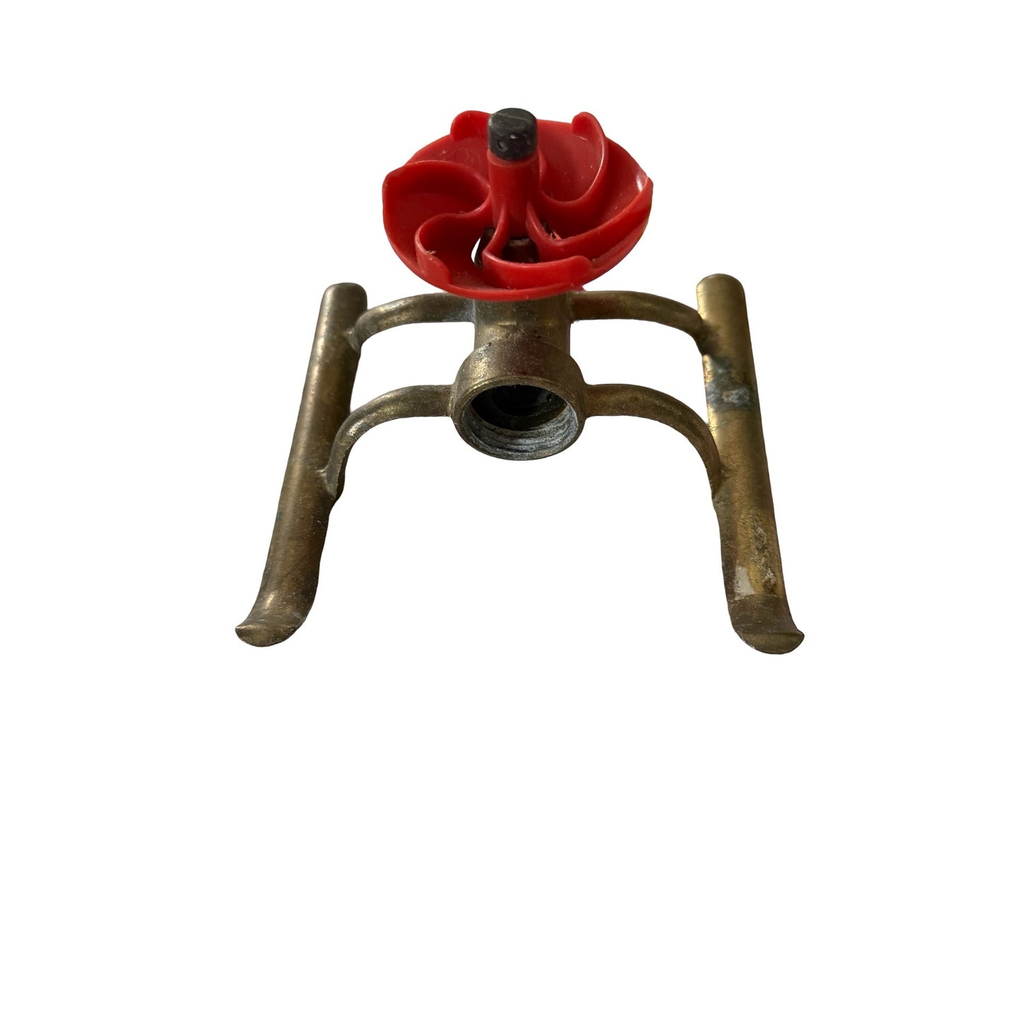 Vintage Brass Rotary Lawn Sprinkler Head Red Plastic Impeller Garden Irrigation