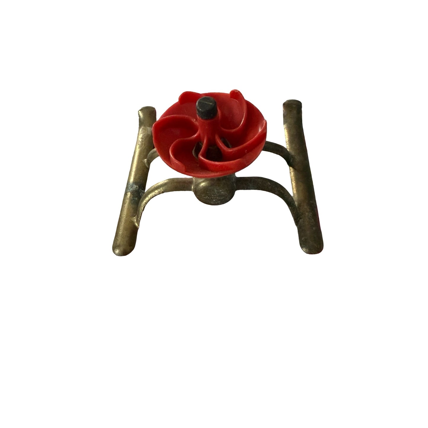 Vintage Brass Rotary Lawn Sprinkler Head Red Plastic Impeller Garden Irrigation