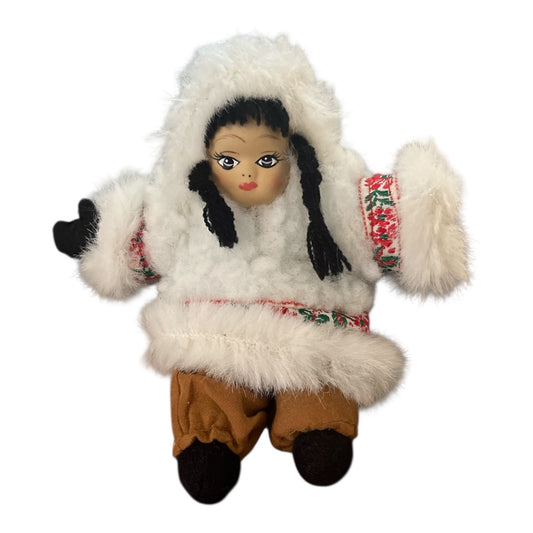 Eskimo Inuit Yupik Doll Girl – Alaska Souvenir – 5” Tall – Faux Fur Parka – Porcelain Face