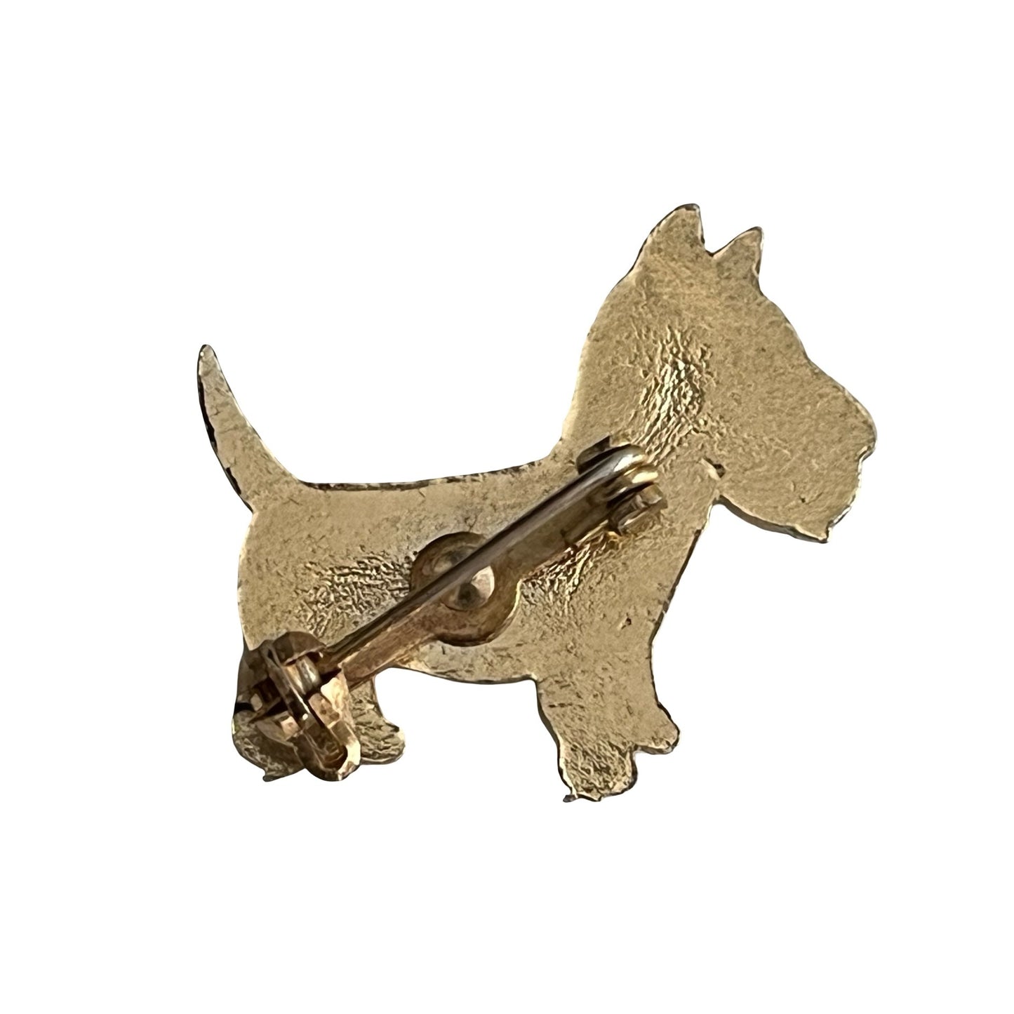 Vintage Scotty Dog Brooch Black Enamel Terrier Pin Red Collar Gold Tone 1980s