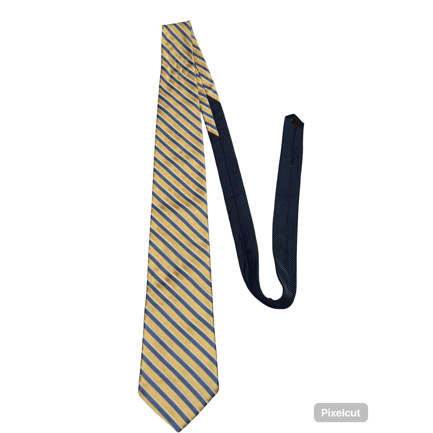 Tommy Hilfiger Silk Tie Blue Gold Striped Mens Necktie Classic Preppy USA Made