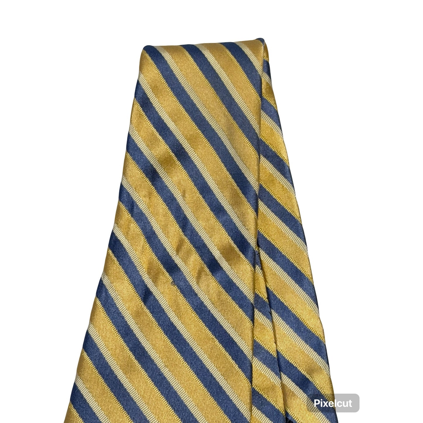 Tommy Hilfiger Silk Tie Blue Gold Striped Mens Necktie Classic Preppy USA Made