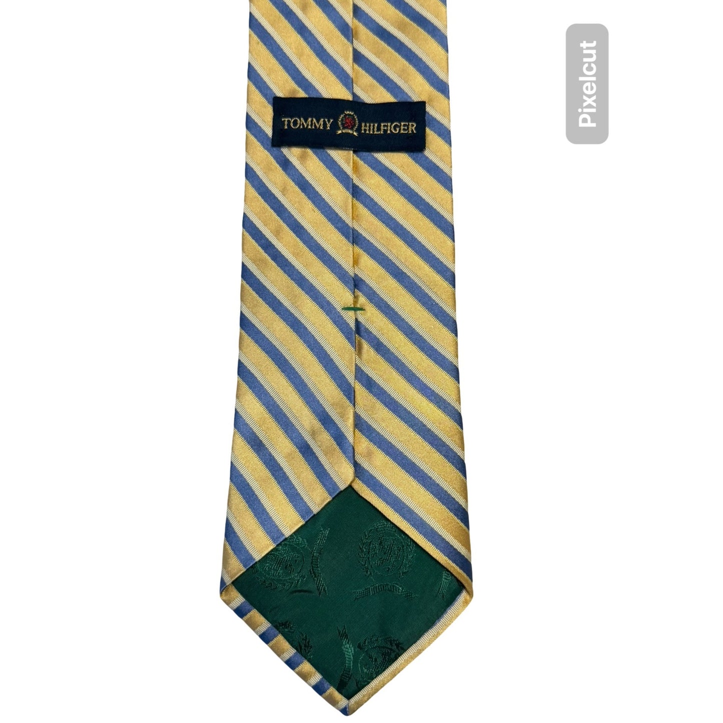 Tommy Hilfiger Silk Tie Blue Gold Striped Mens Necktie Classic Preppy USA Made