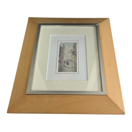 Vintage Framed Venice Canal Scene Print by E.T.