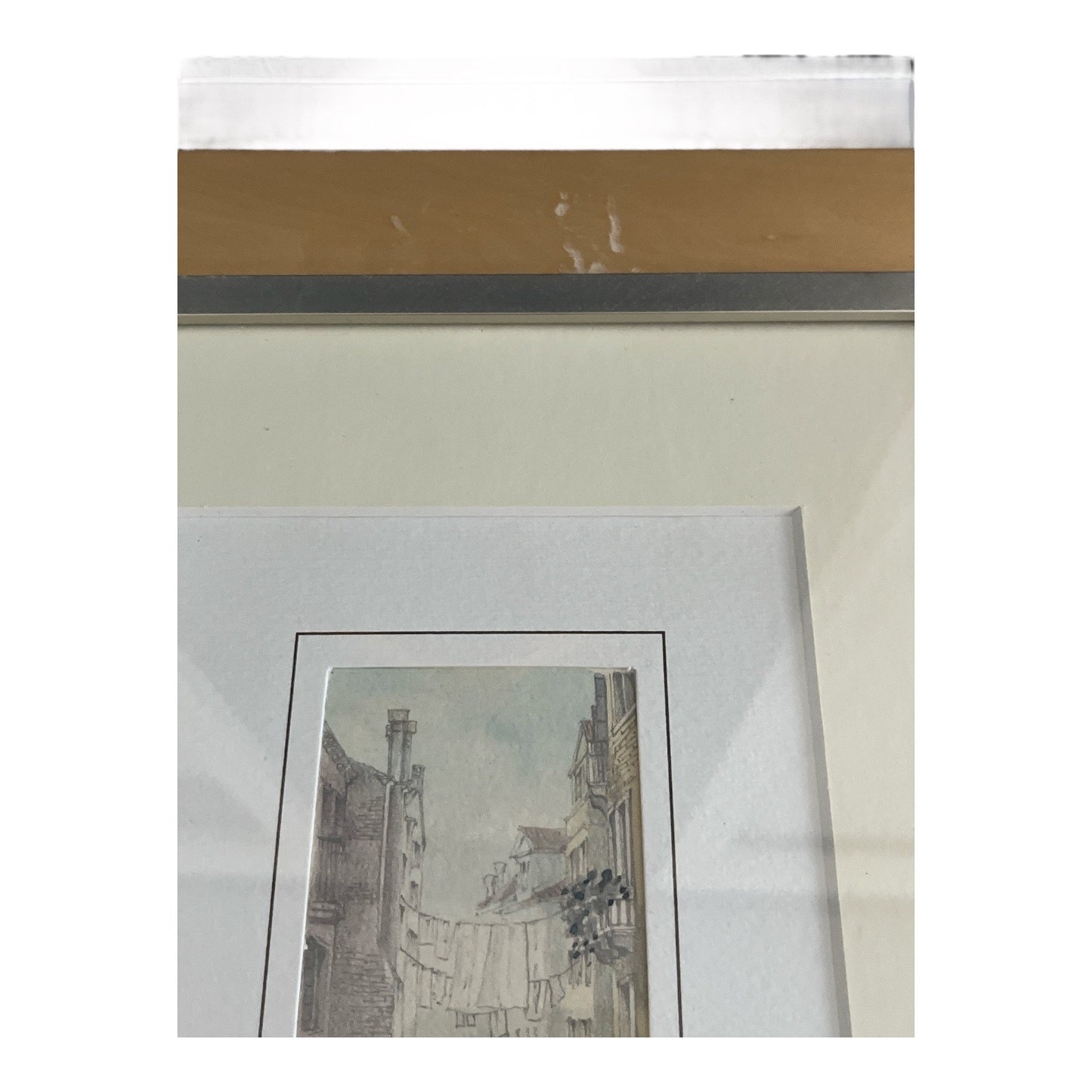 Vintage Framed Venice Canal Scene Print by E.T.