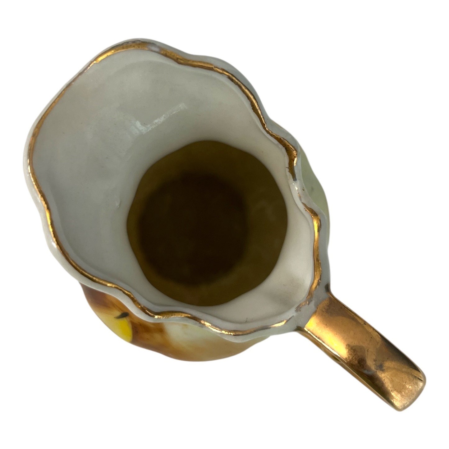 Vintage Arimark Japan Hand Painted Mini Pitcher and Saucer Set Gold Handle