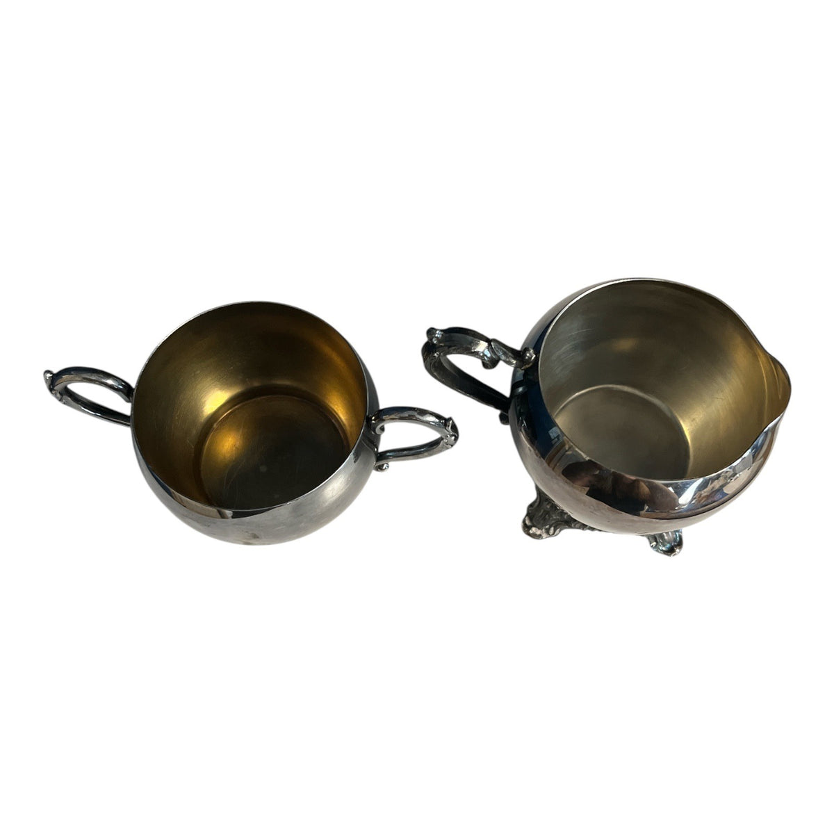 Vintage Wm A Rogers Silverplate Creamer Sugar Bowl Set Gold Tone Interiors