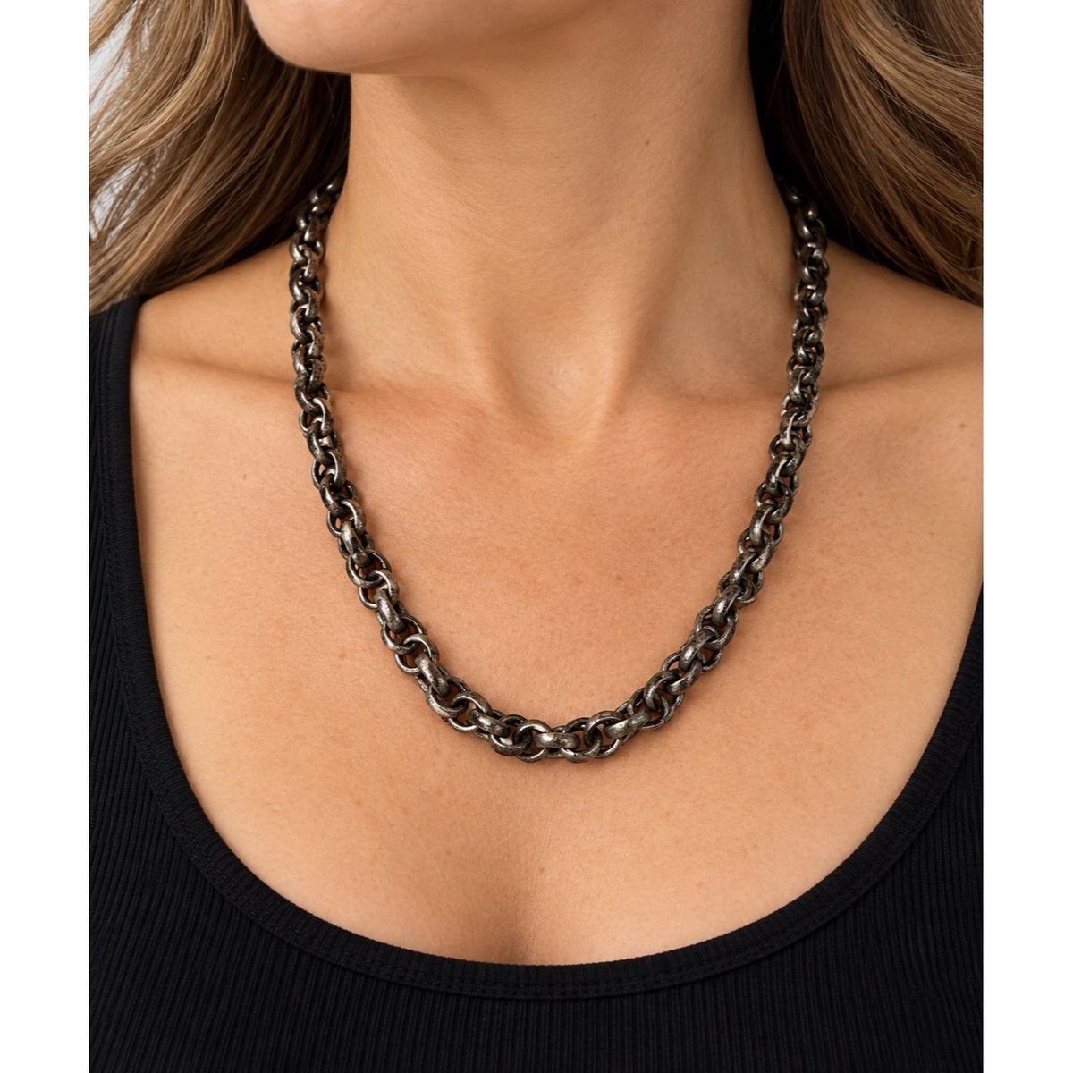 Vintage Germany Silver Tone Double Rolo Chain Necklace 19 Inch