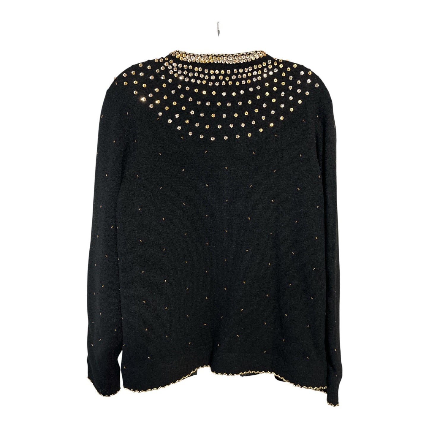 Nu Chic Beaded Lambswool Cardigan Sweater Black Gold Size 46