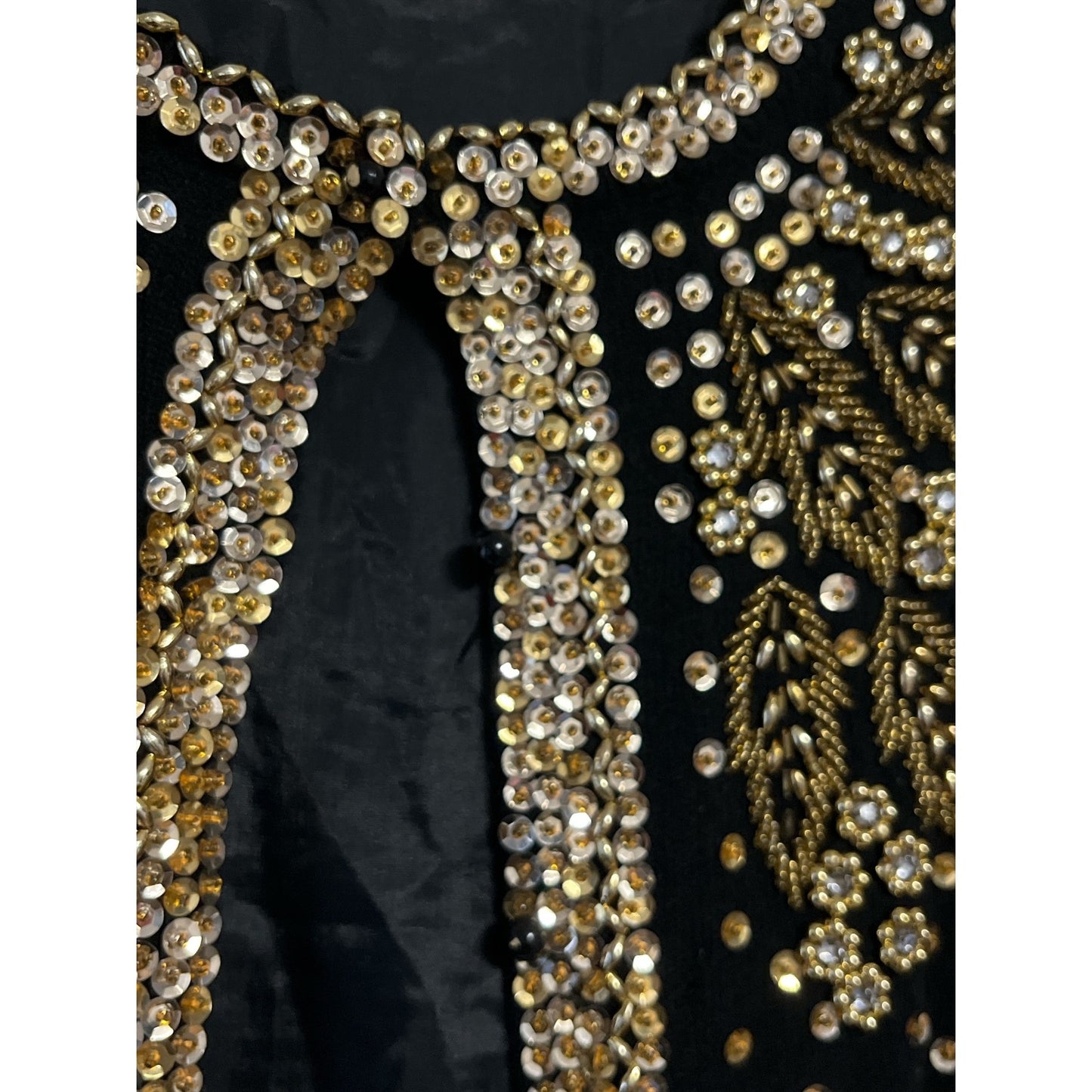 Nu Chic Beaded Lambswool Cardigan Sweater Black Gold Size 46