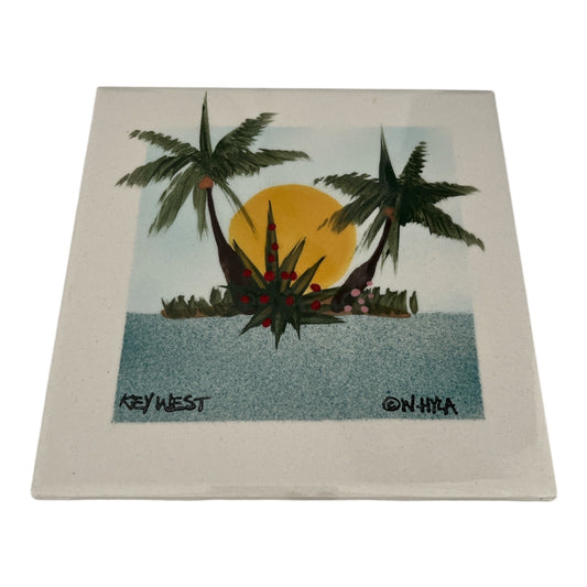 Key West Hand-Painted Ceramic Tile – Signed W. Hyla (Walt Hyla)  – 1990s
