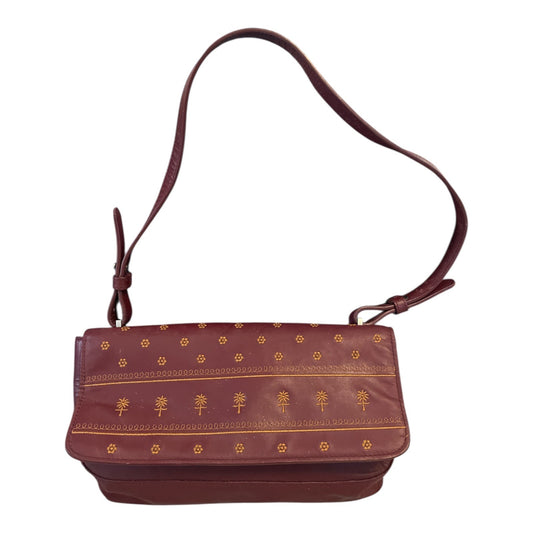 Adrienne Vittadini Genuine Leather Shoulder Bag – Burgundy with Embroidered Design