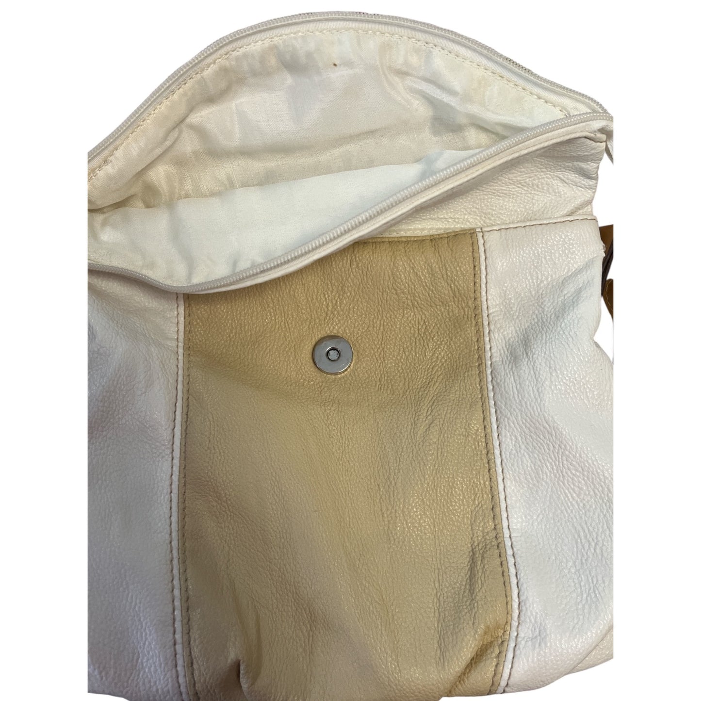 Harvé Benard Crossbody Shoulder Bag – White and Beige with Tan Strap