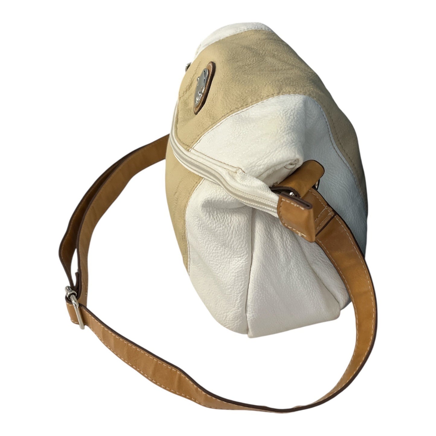 Harvé Benard Crossbody Shoulder Bag – White and Beige with Tan Strap