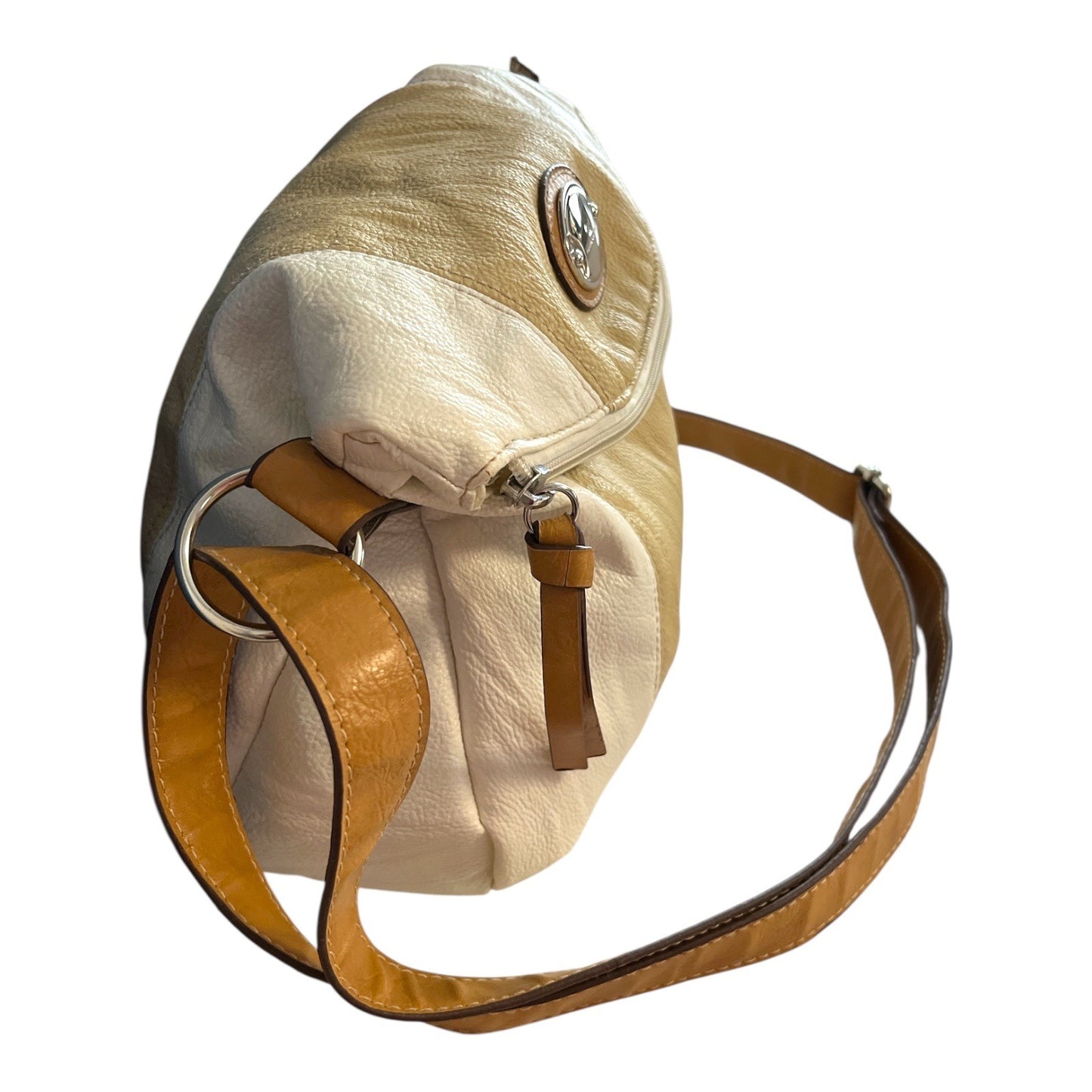 Harvé Benard Crossbody Shoulder Bag – White and Beige with Tan Strap