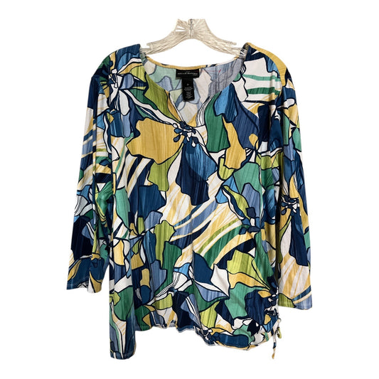Alfred Dunner Studio Women’s 2X Abstract Floral Top Ruched Side Long Sleeve