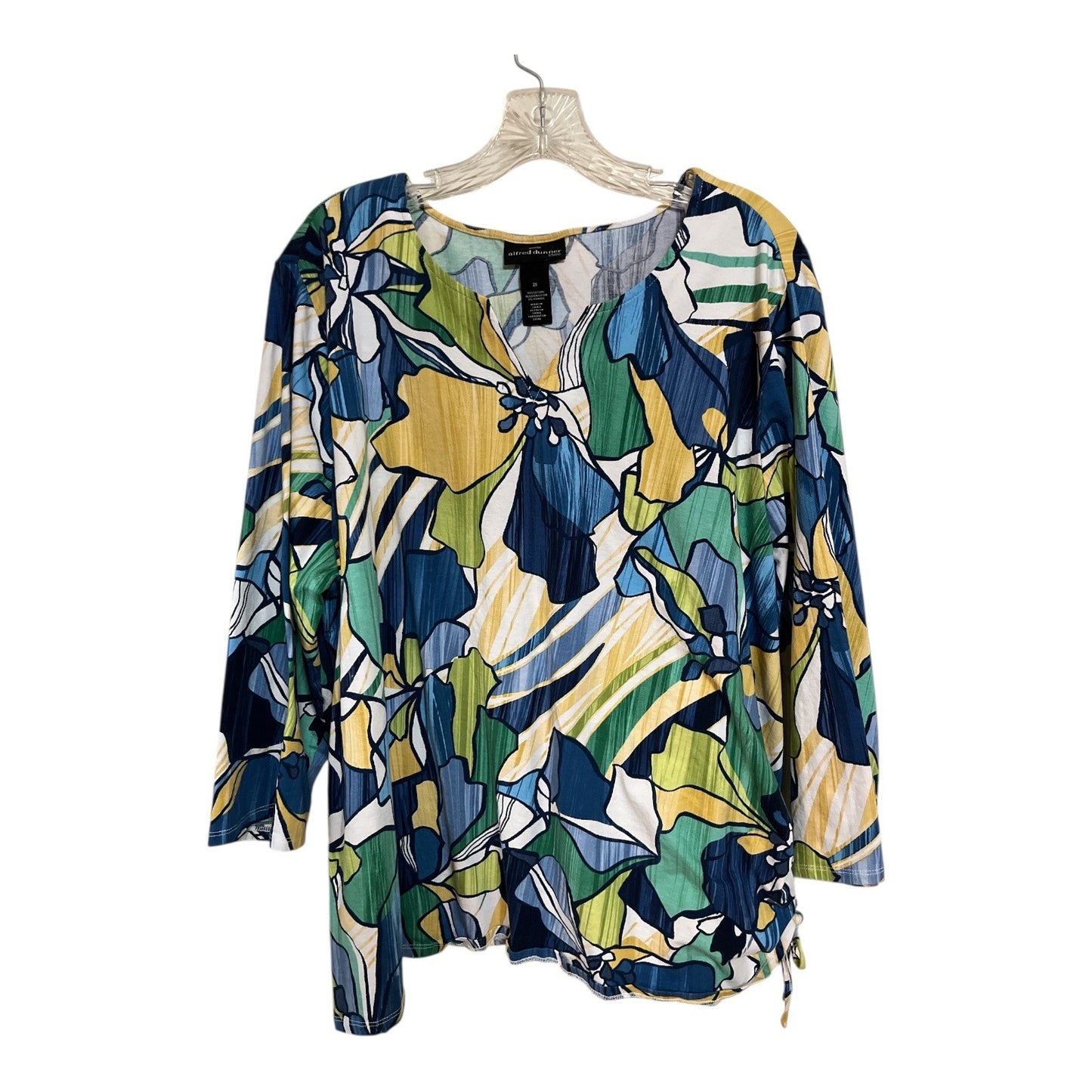 Alfred Dunner Studio Women’s 2X Abstract Floral Top Ruched Side Long Sleeve