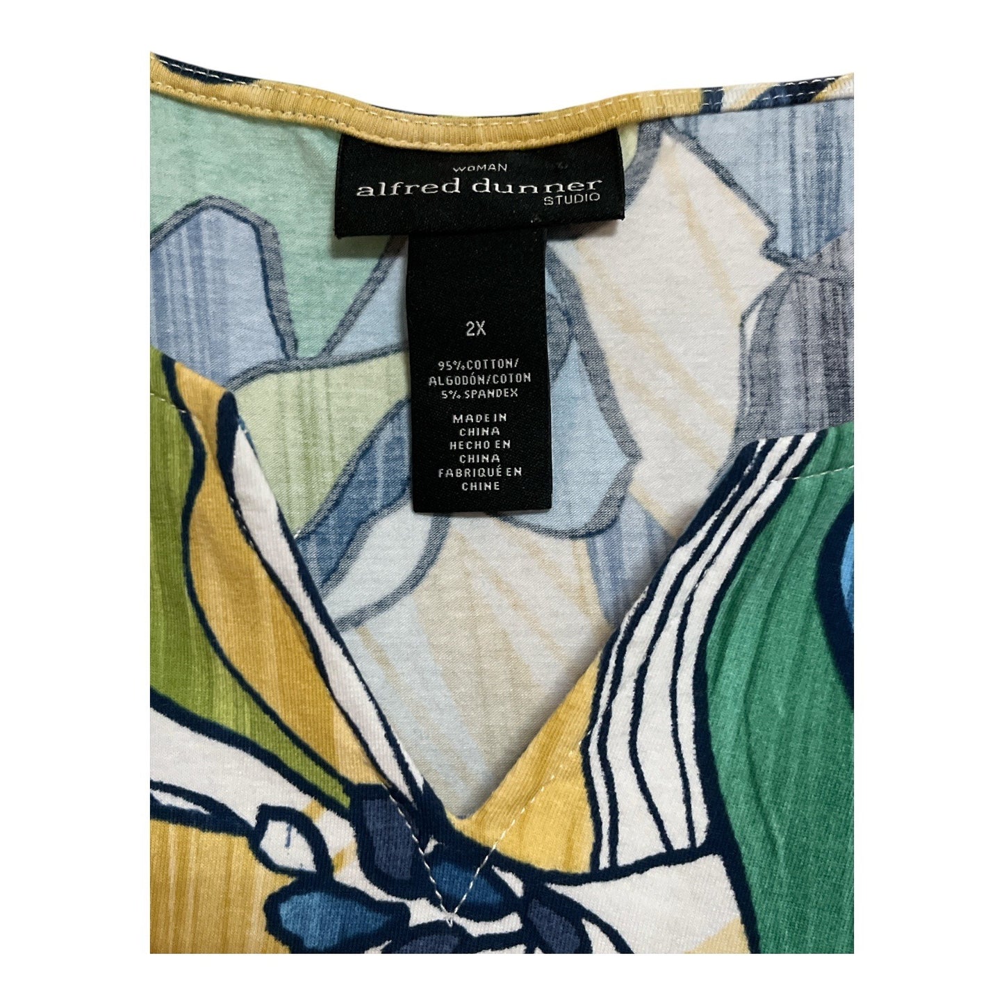 Alfred Dunner Studio Women’s 2X Abstract Floral Top Ruched Side Long Sleeve