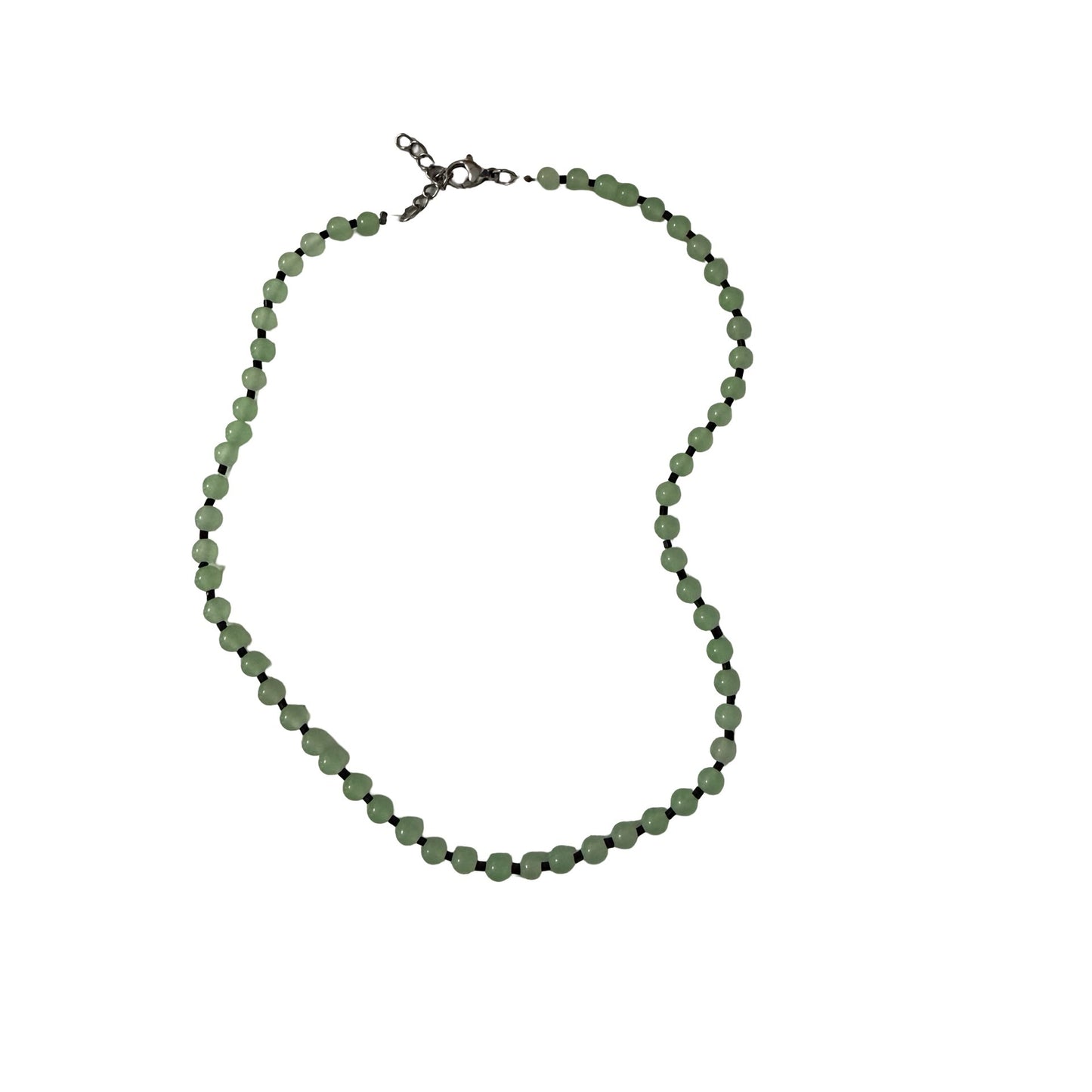 Vintage Green Jade Bead Necklace Black Spacer Beads Adjustable 12” Choker