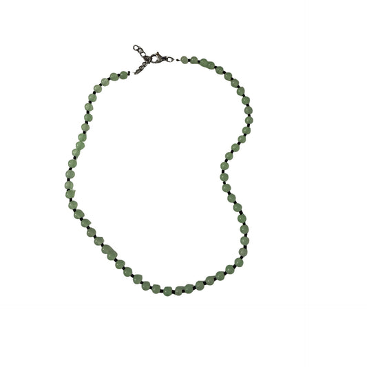 Vintage Green Jade Bead Necklace Black Spacer Beads Adjustable 12” Choker