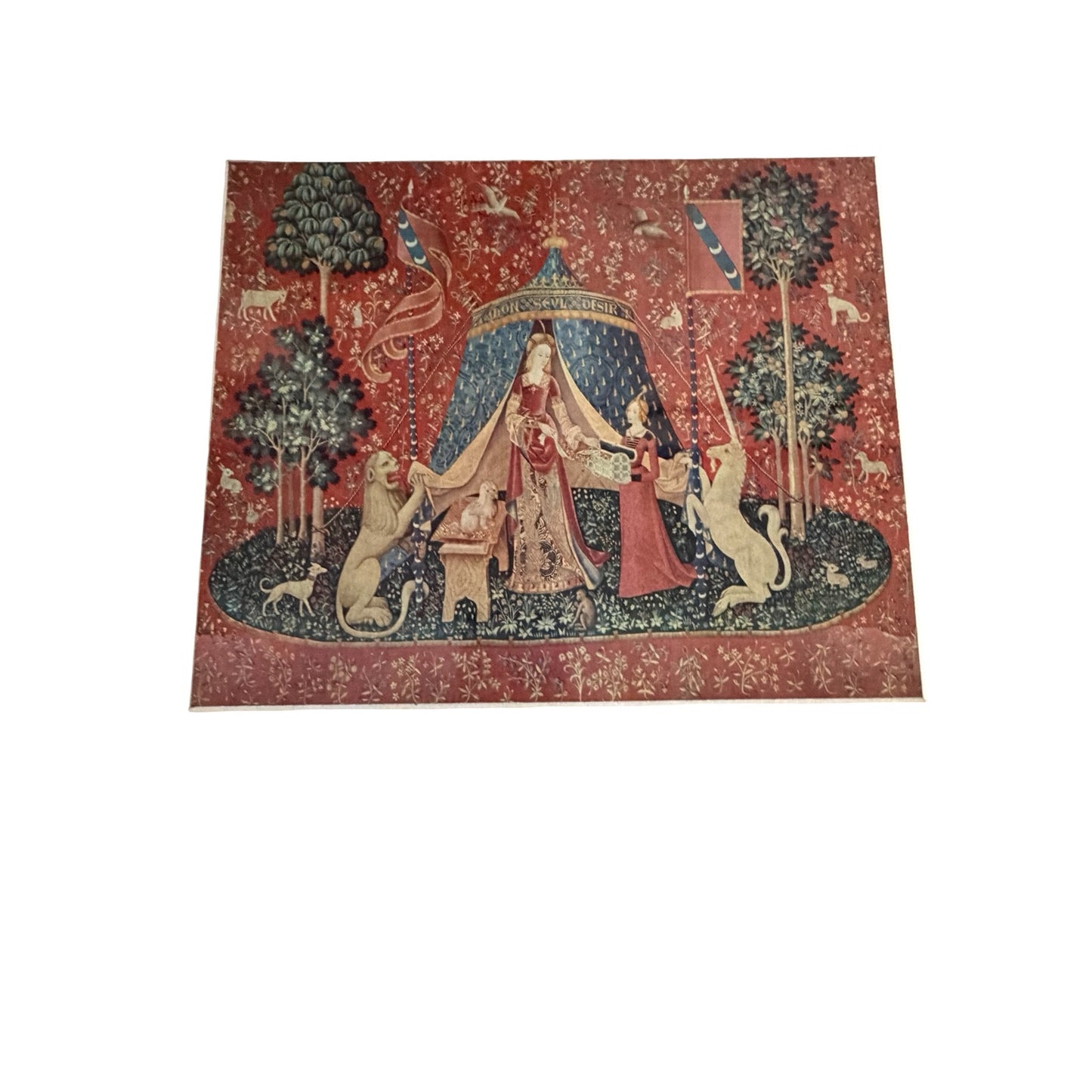 Lady and the Unicorn Medieval Tapestry Style Wall Plaque Melamine Decor Art