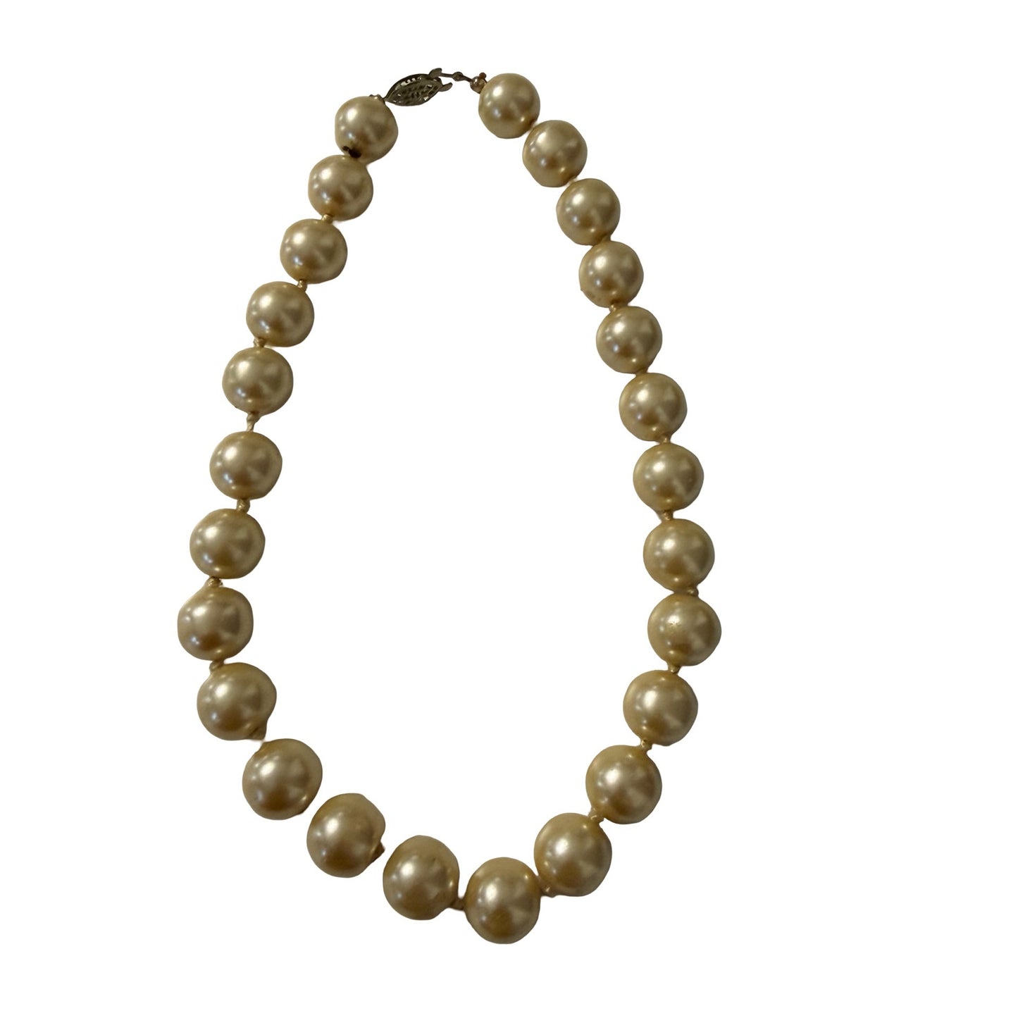 Vintage Glass Faux Pearl Choker Necklace Cream Ivory Knotted Beads 14"