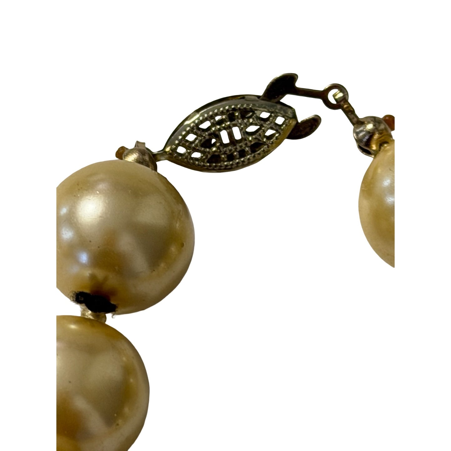 Vintage Glass Faux Pearl Choker Necklace Cream Ivory Knotted Beads 14"