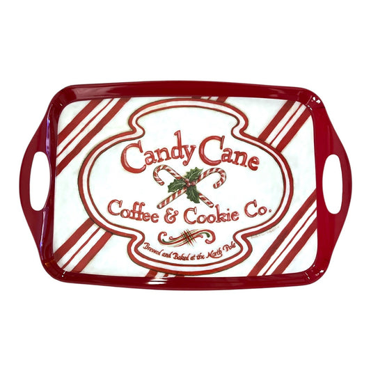 Kate McRostie "Candy Cane Coffee & Cookie Co." Holiday Serving Tray | 17" x 11" | Red & White Christmas Design