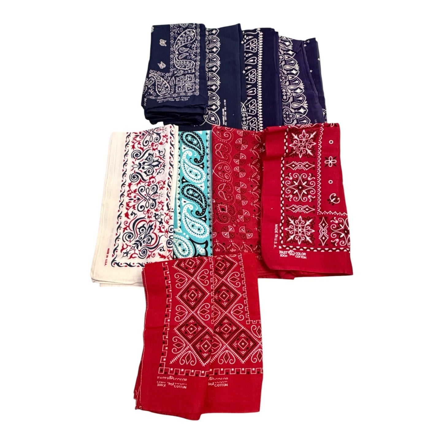 Vintage Bandana Lot of 12 Made in USA Cotton Paisley Western Red Blue