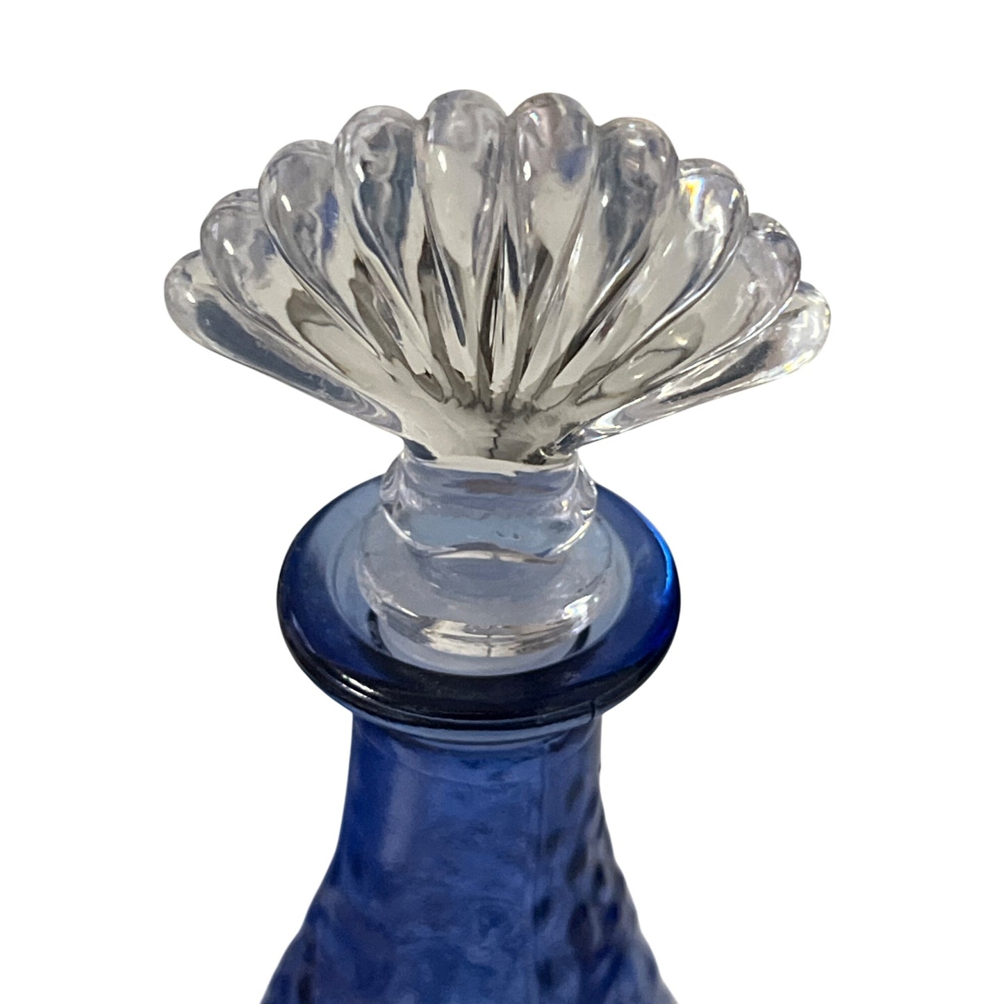 Set of 2 Bath & Body Works Vintage Collection Blue Glass Decanters with Plastic Shell Stoppers