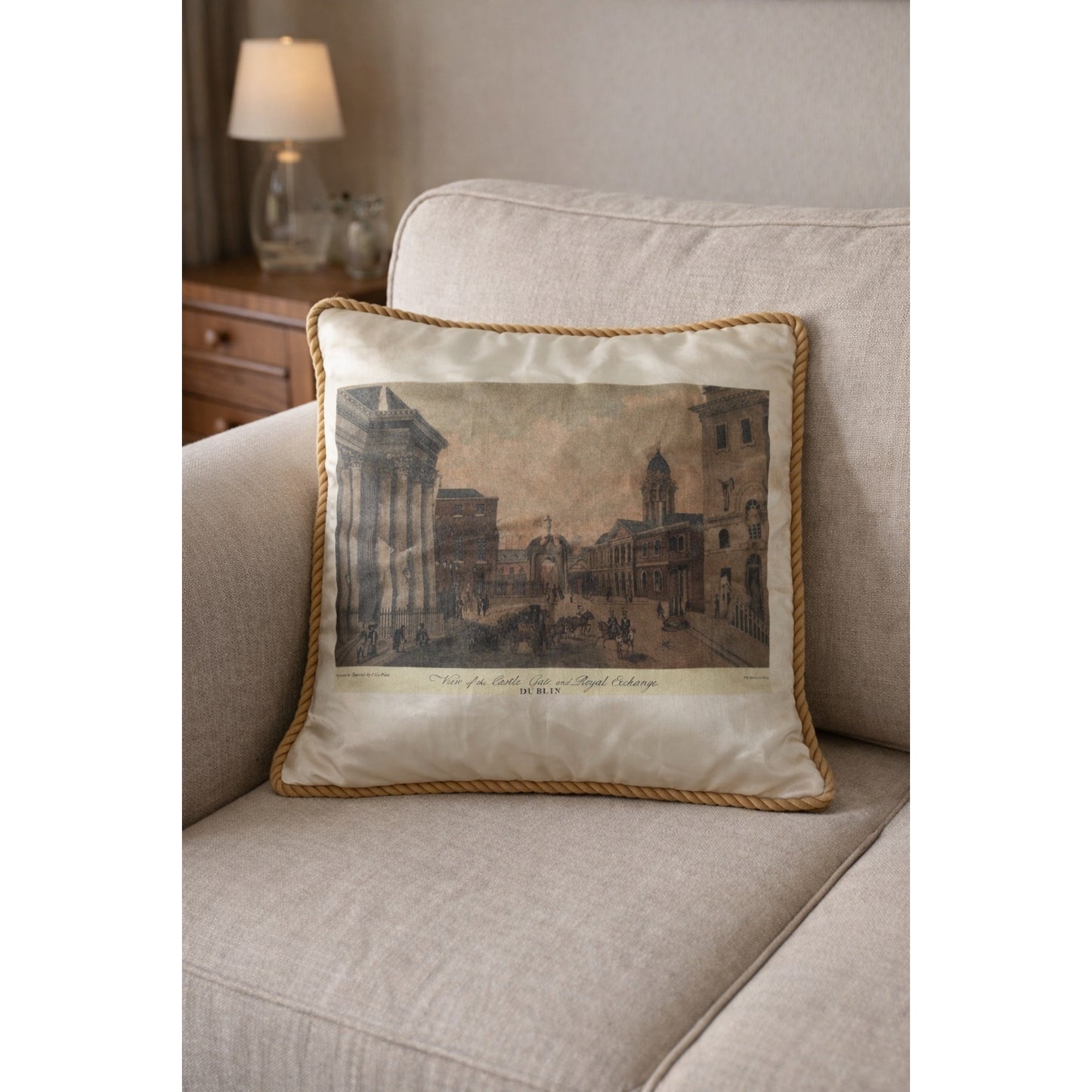 Vintage Dublin Ireland Castle Gate Pillow Cover Irish Architectural Print 18 Inch