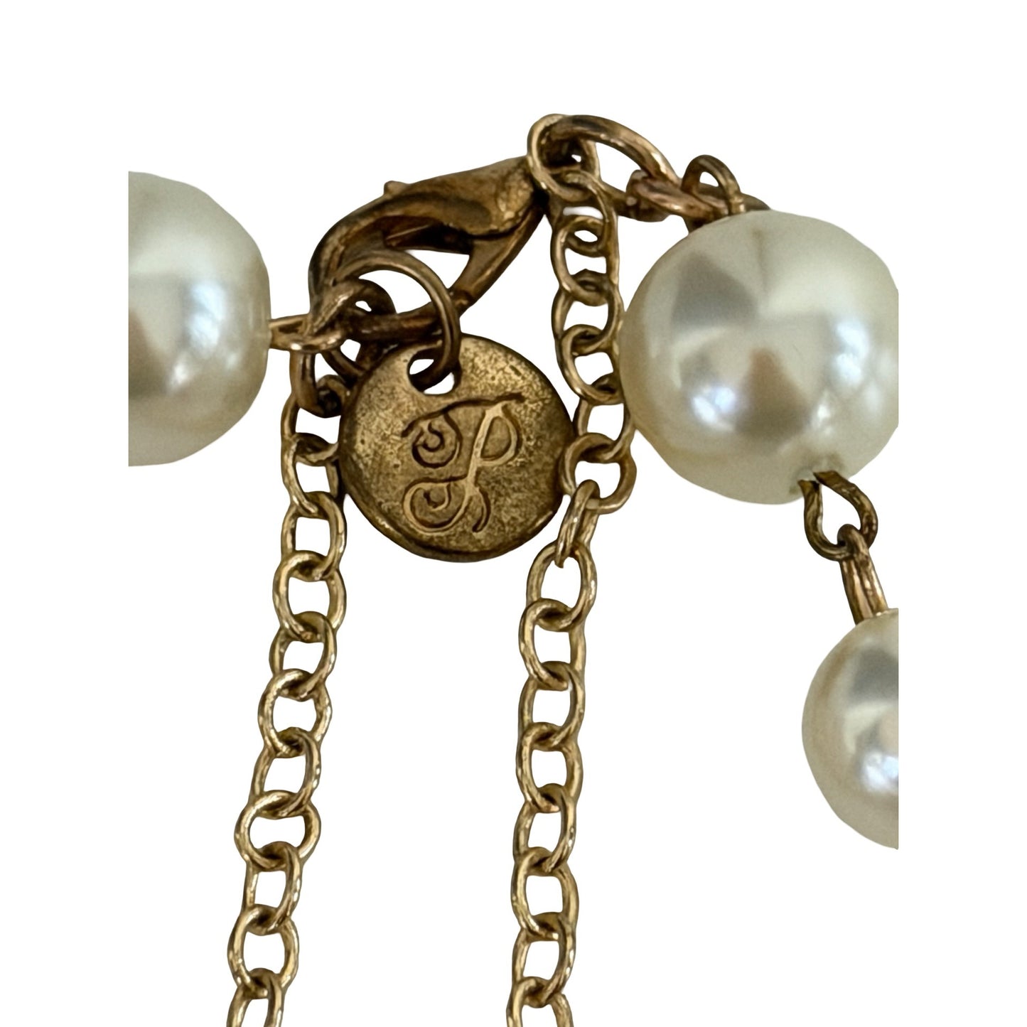 Signed JP Layered Faux Pearl Necklace Pastel Faceted Stones Gold Tone 15 20 Inch