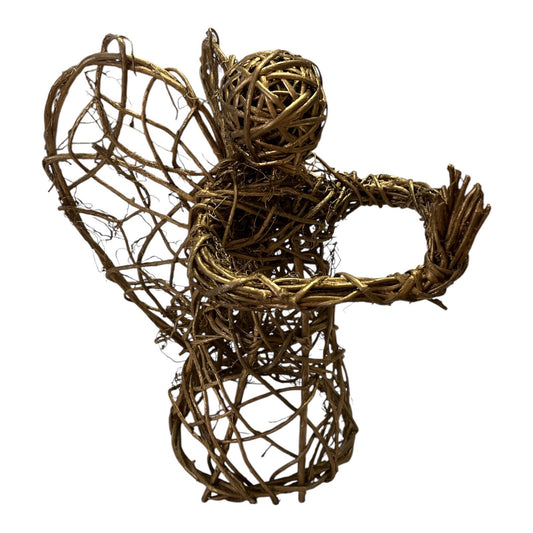 Vintage Gold-Tone Grapevine Angel Figurine – Rustic Holiday Décor (1990s–2000s)