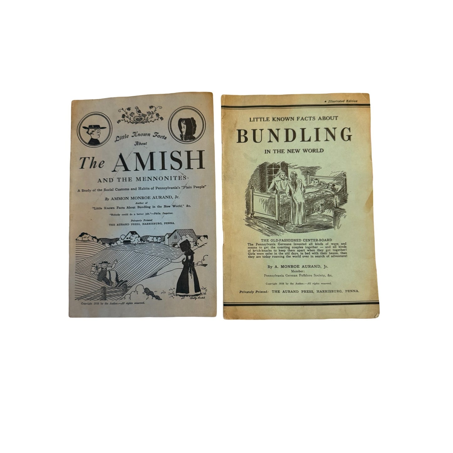 1938 Amish Mennonite & Bundling Pamphlet Lot Ammon Monroe Aurand Pennsylvania Dutch Folk History