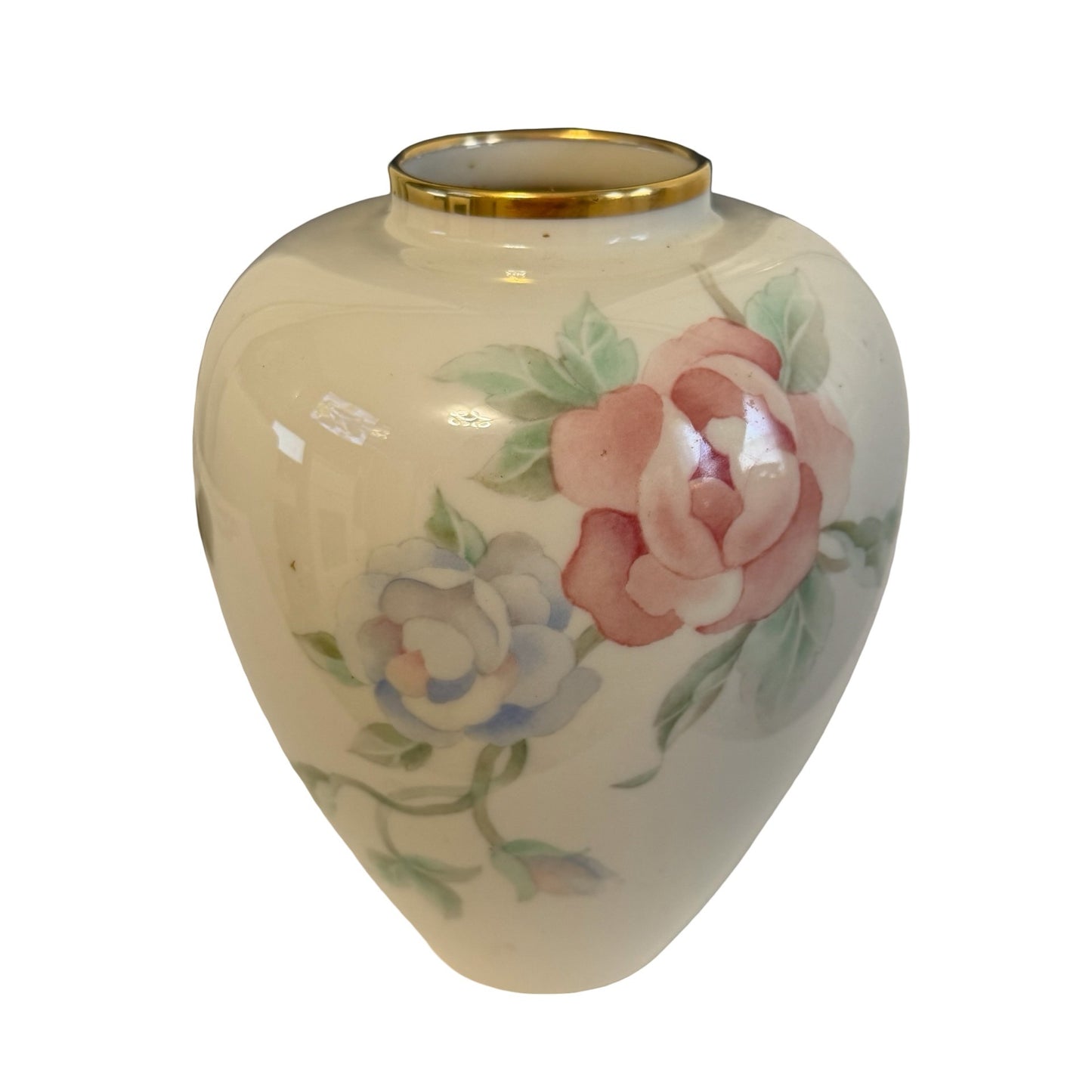 Lenox Chatsworth Floral Porcelain Vase Gold Trim Ivory Pink Blue Flowers USA