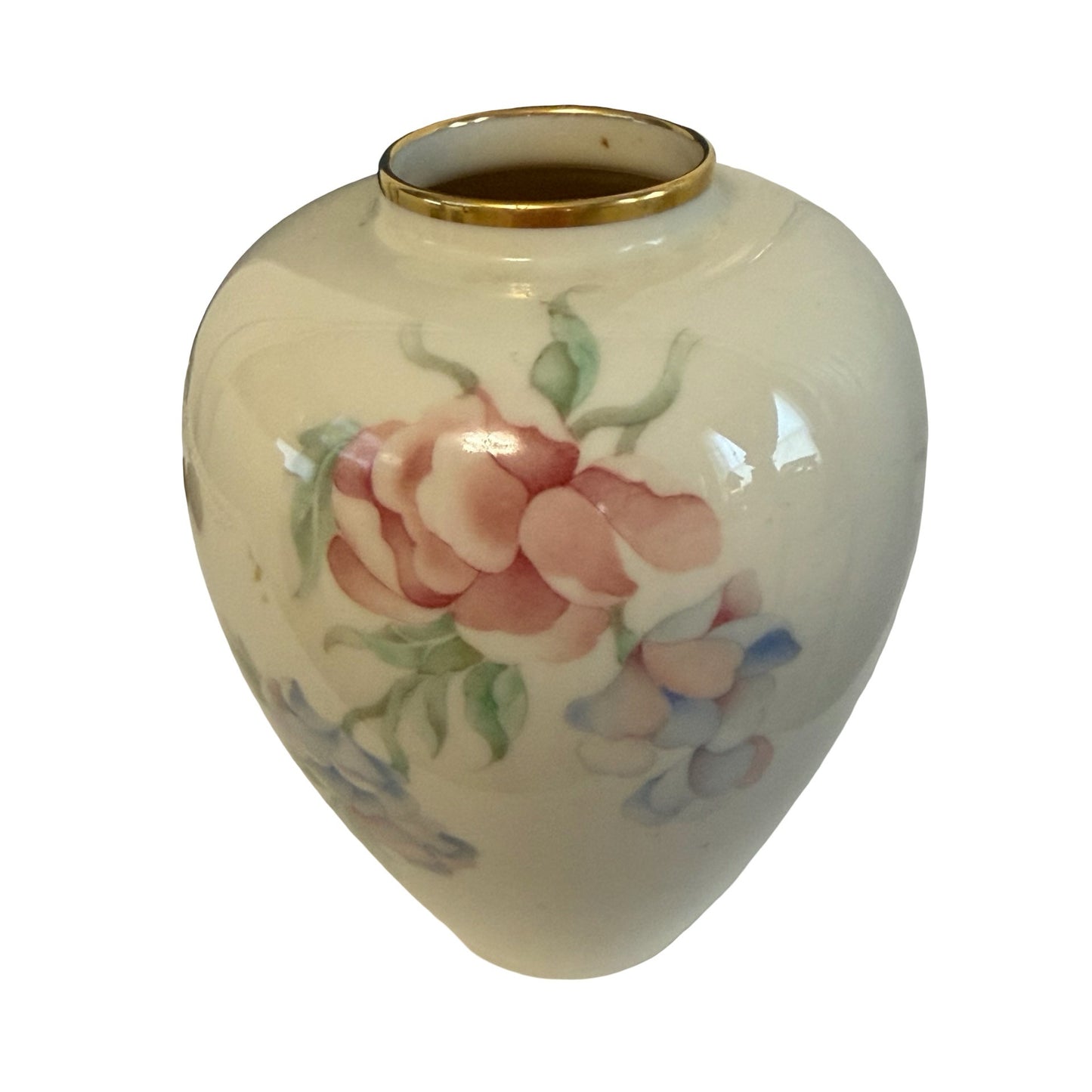 Lenox Chatsworth Floral Porcelain Vase Gold Trim Ivory Pink Blue Flowers USA