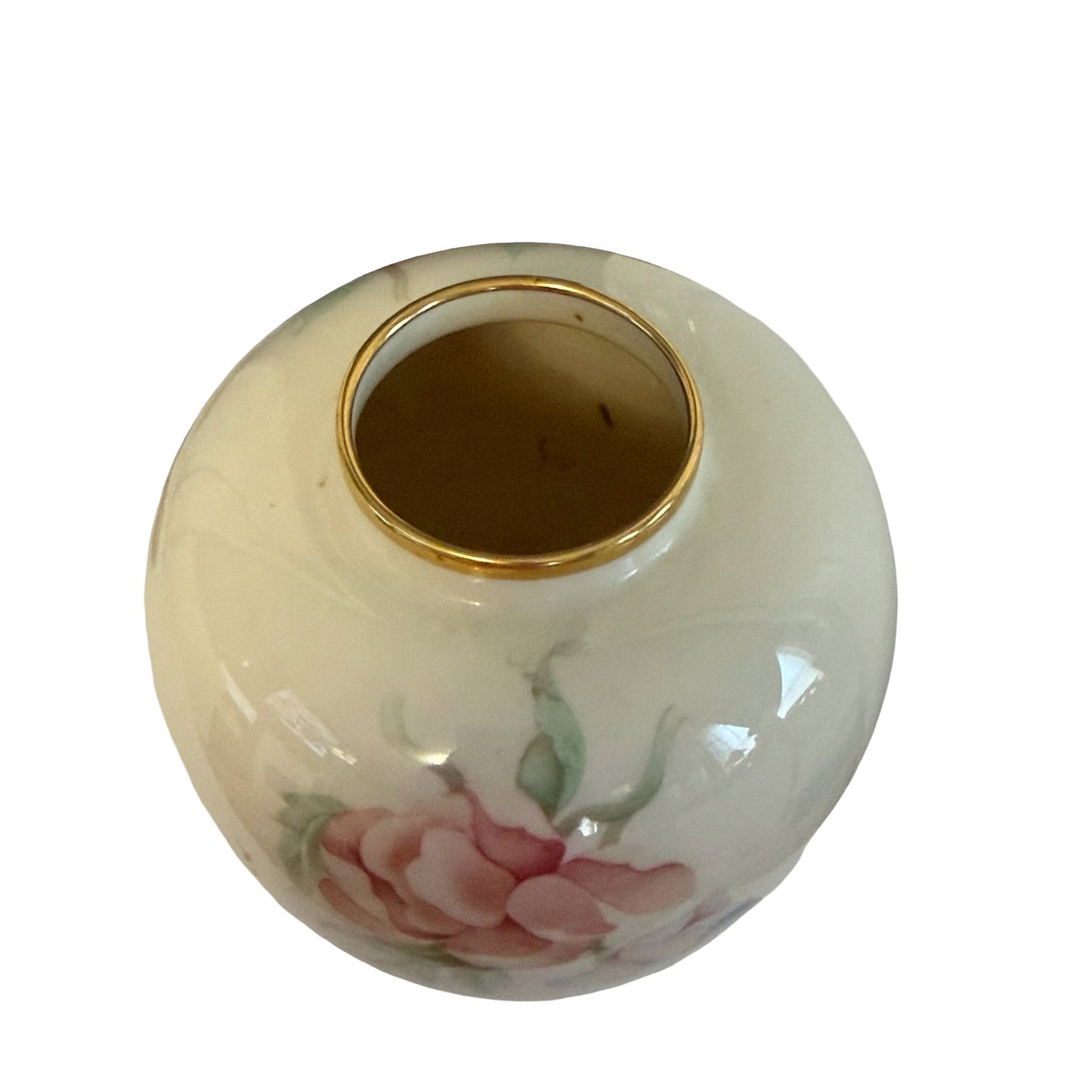 Lenox Chatsworth Floral Porcelain Vase Gold Trim Ivory Pink Blue Flowers USA
