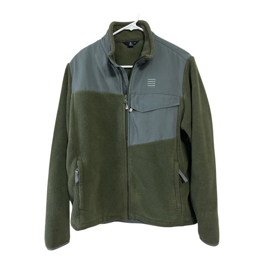 Lands’ End Men’s Medium Green Fleece Jacket with Nylon Shoulder Panels